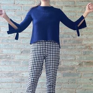 Catherine Malandrino Sweater Navy Blue Cashmere Tie Cuff Crop Boxy Soft Split